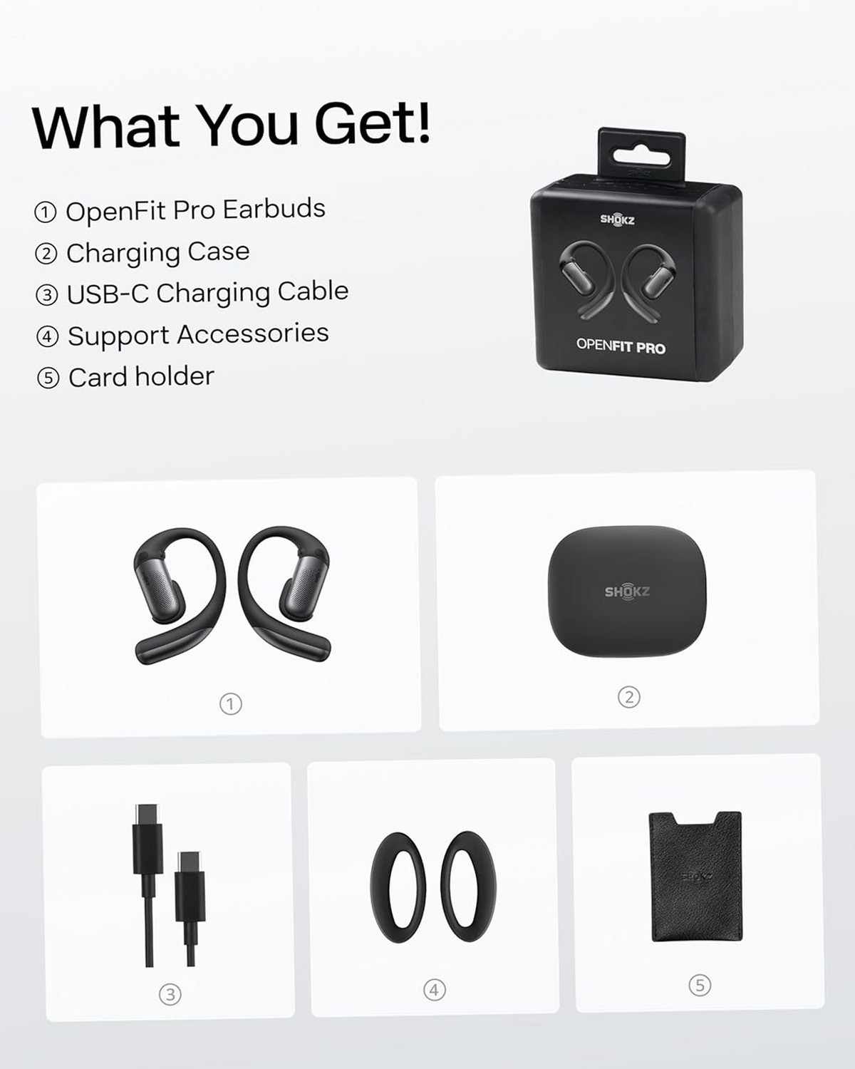 SHOKZ OpenFit Pro Open-Ear Wireless Earbuds 50H Dolby Atmos Bluetooth 6.1 Black