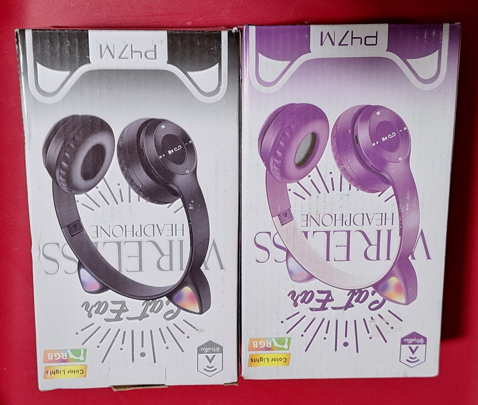 2 ea P47M Cat Ears Bluetooth Wireless Headphones 5.0 RGB (READ BELOW)