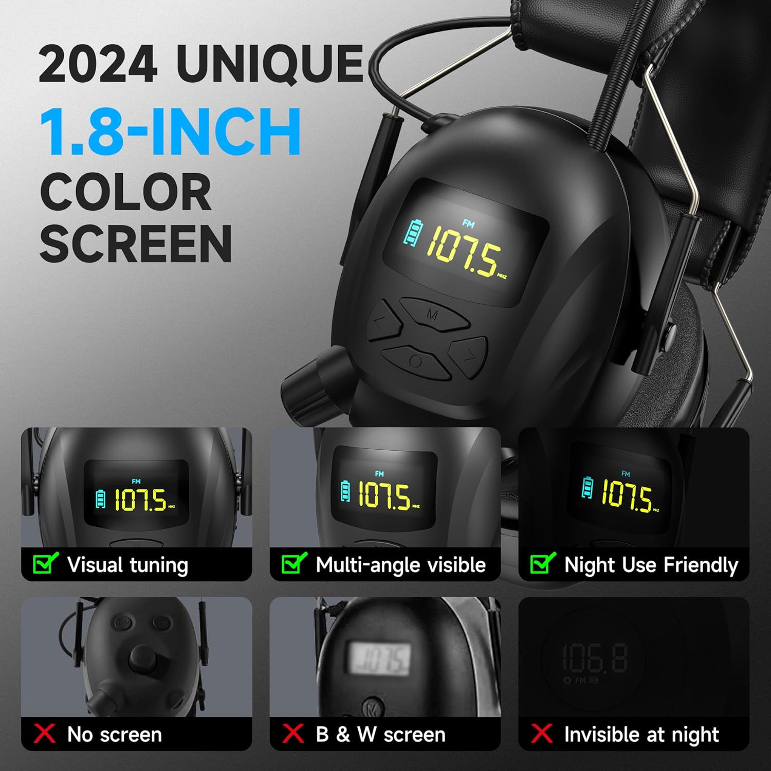 2025 Bluetooth 5.4 AM/FM Radio Ear Protection Headphones with Backlit Digital Di
