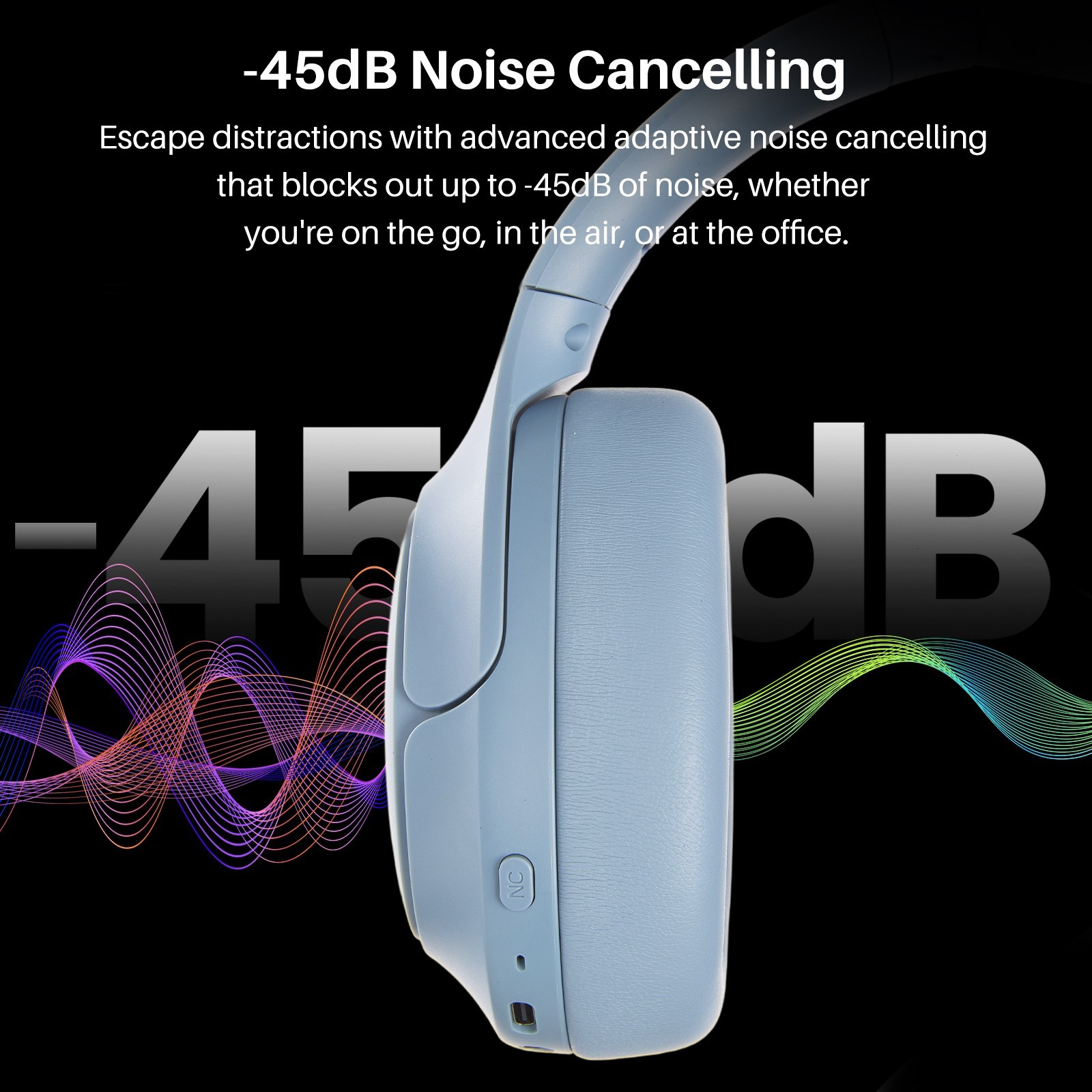 TOZO HT3 Over Ear Bluetooth Headset ANC Noise Cancelling Headphone AI Chat w/APP