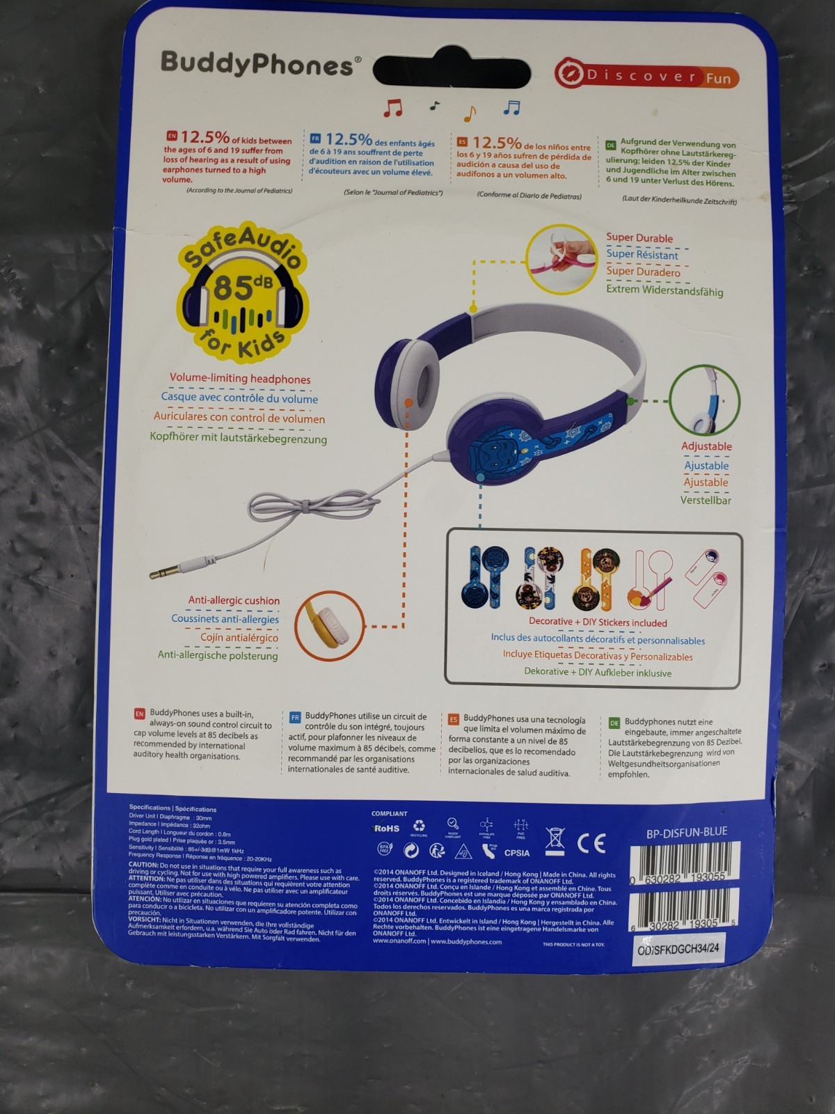 New Buddy Phones Safe Audio 85 for Kids Volume Limiting Headphones Anti Allergic