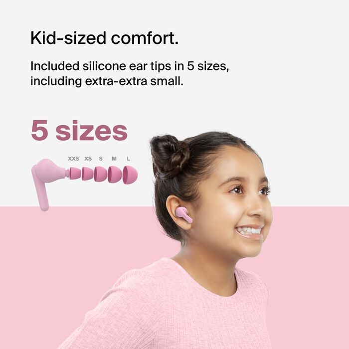 Belkin SoundForm Nano 2 Bluetooth Kids Earbuds – Volume Limited, Sports – Pink
