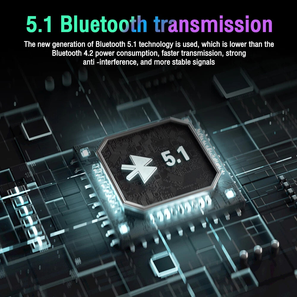 Wireless Bluetooth 5.1 Headphones Over Ear LED Headset Stereo Noise Cancelling