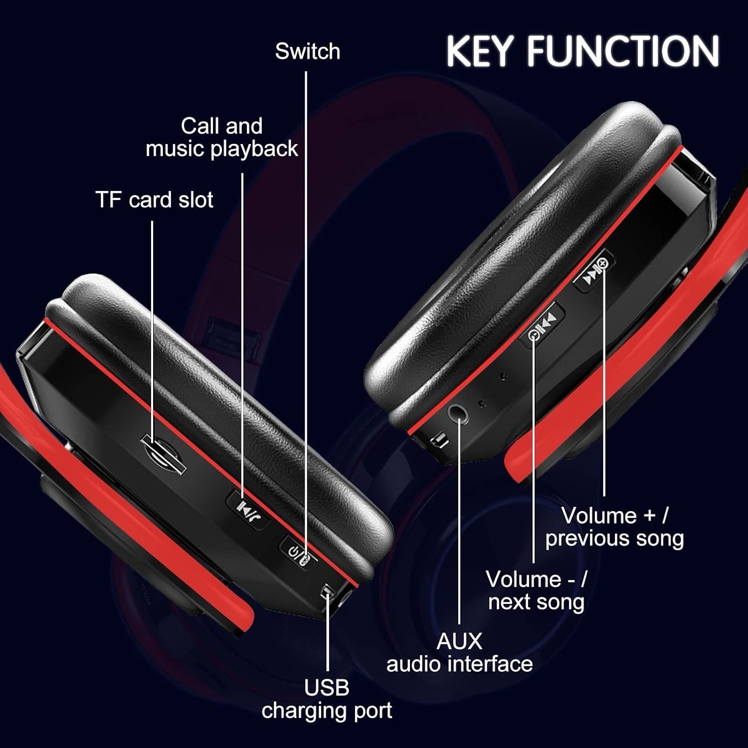 B39 Wireless Bluetooth Headphones, Foldable, LED Lights, TF Card, AUX, USB