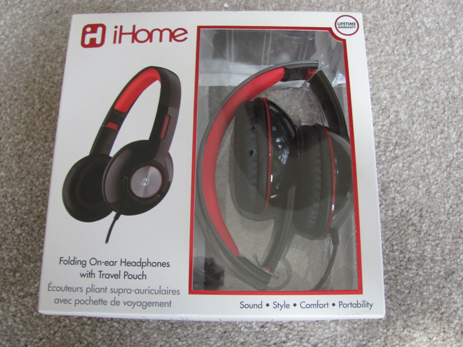 Brand New iHome iB45 On-Ear Folding Headphones with Travel Pouch Red