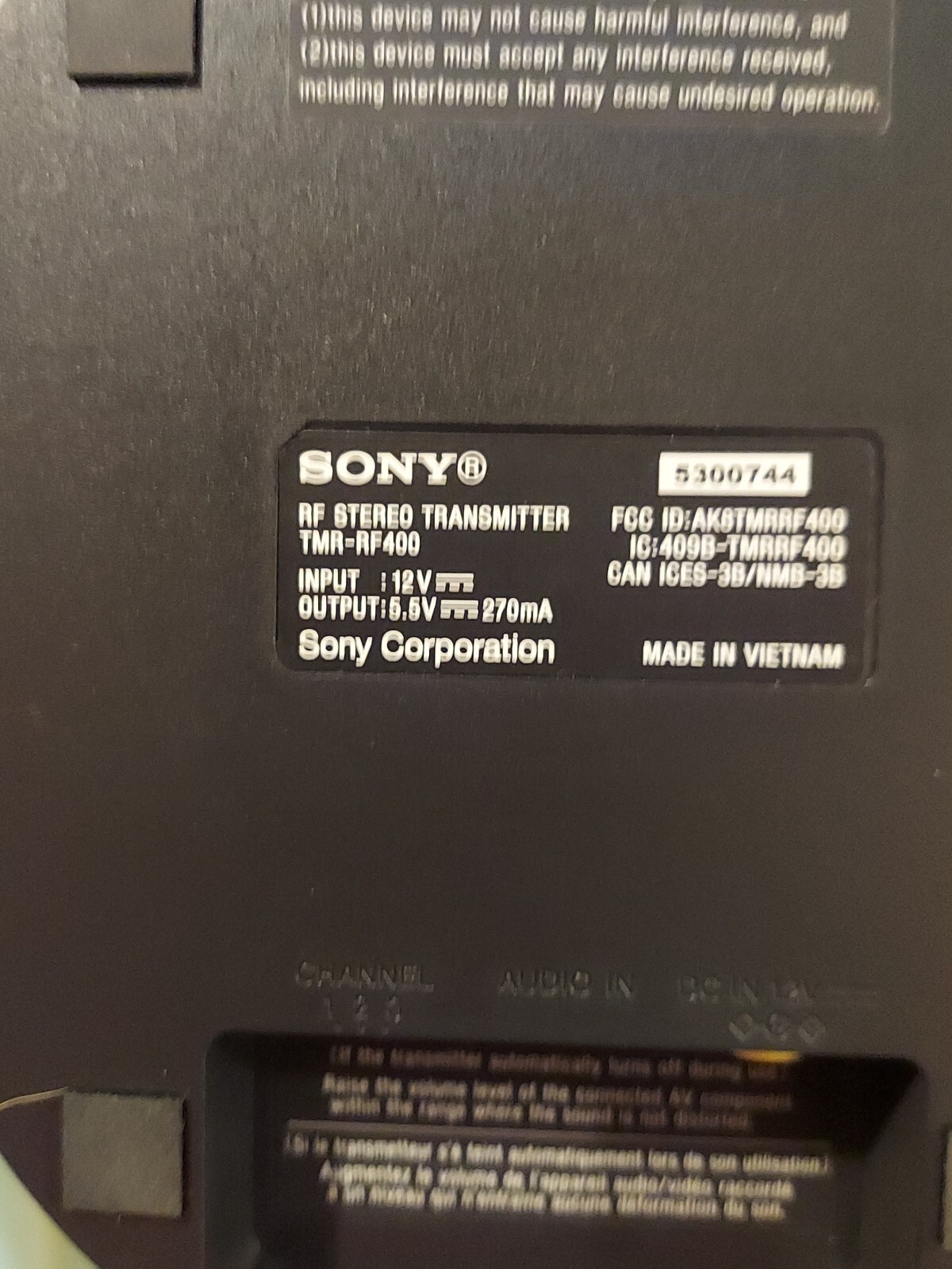 SONY TMR-RF400 Transmitter Base Only for Wireless Headphones WH-RF400