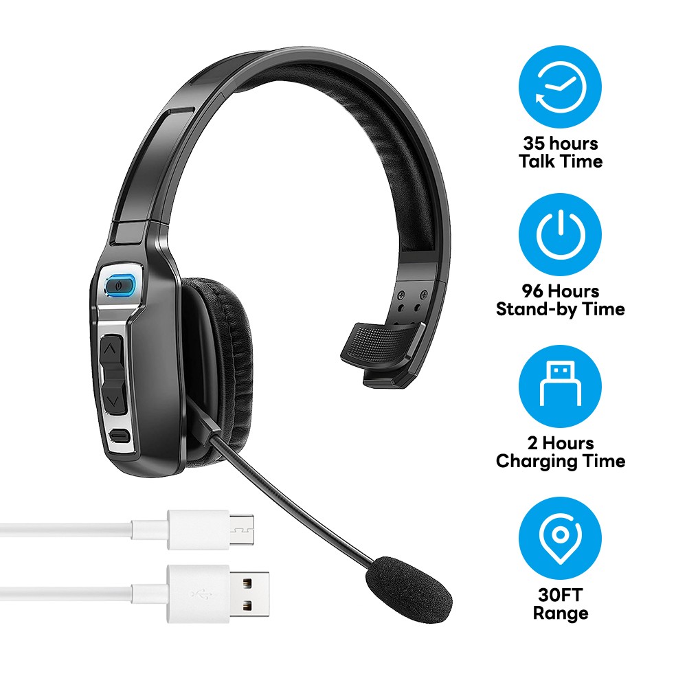 Trucker Wireless Mic Blue Parrot Bluetooth Noise Cancelling Headset Earpiece USA