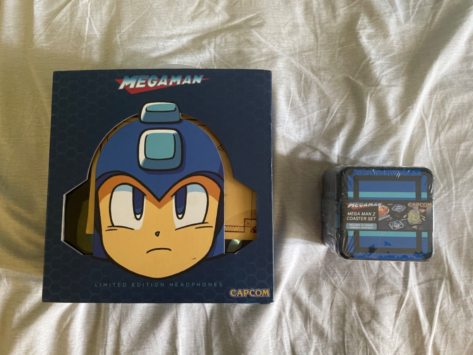 megaman head phones and mega men 2 coaster set both item brand new