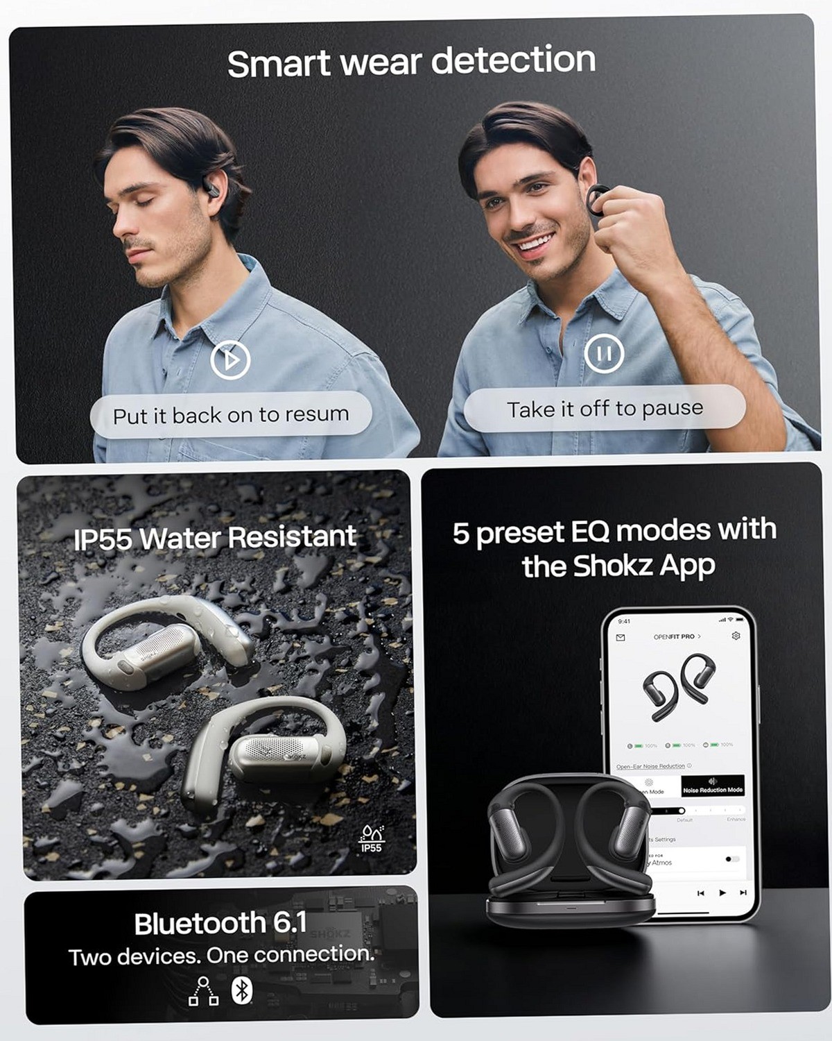 SHOKZ OpenFit Pro Open-Ear Wireless Earbuds 50H Dolby Atmos Bluetooth 6.1 Black