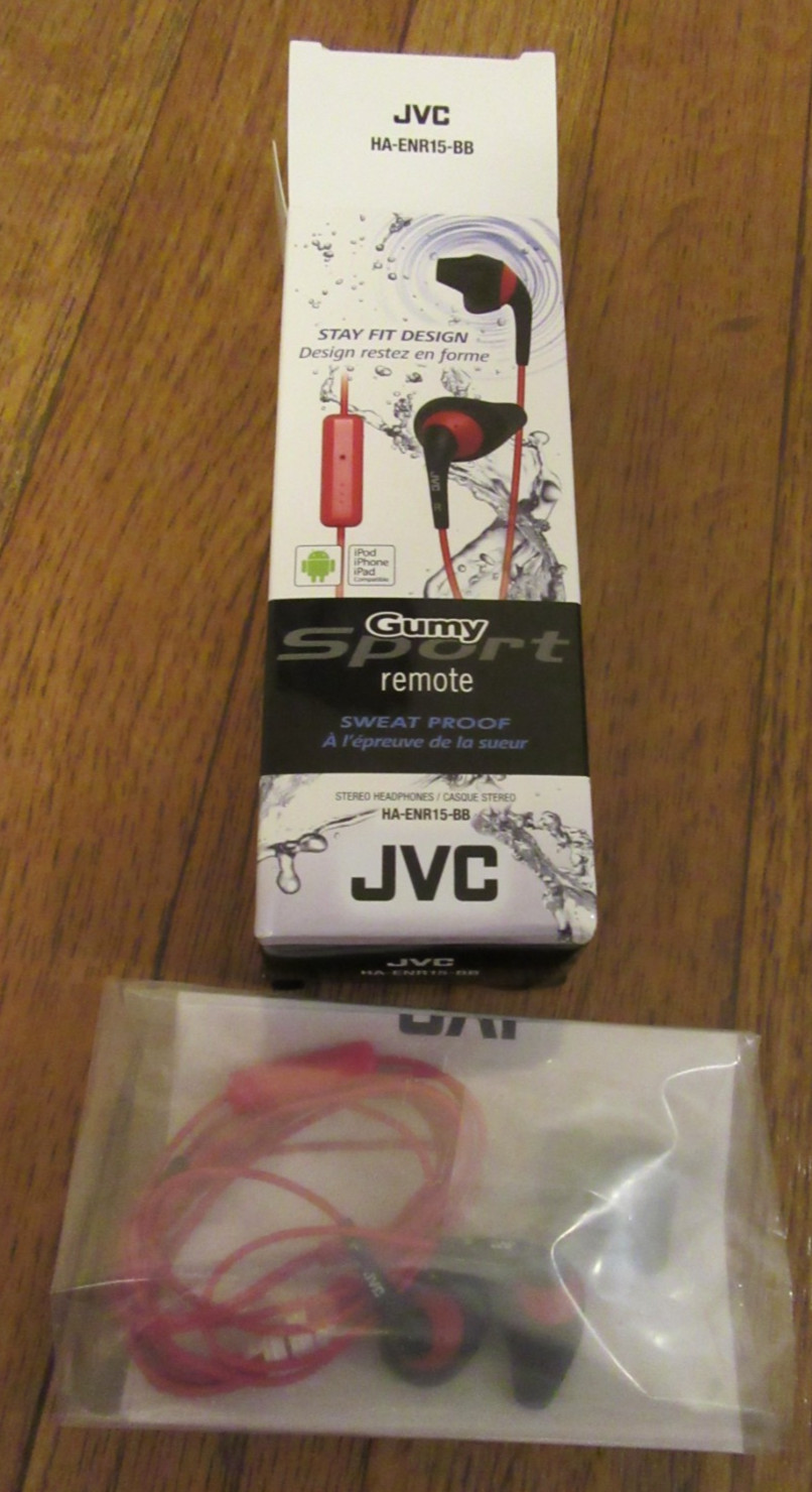 JVC HA-ENR15-BB Gumy Sport Stereo Headphones Black Red Sweat-Proof Mic/Remote