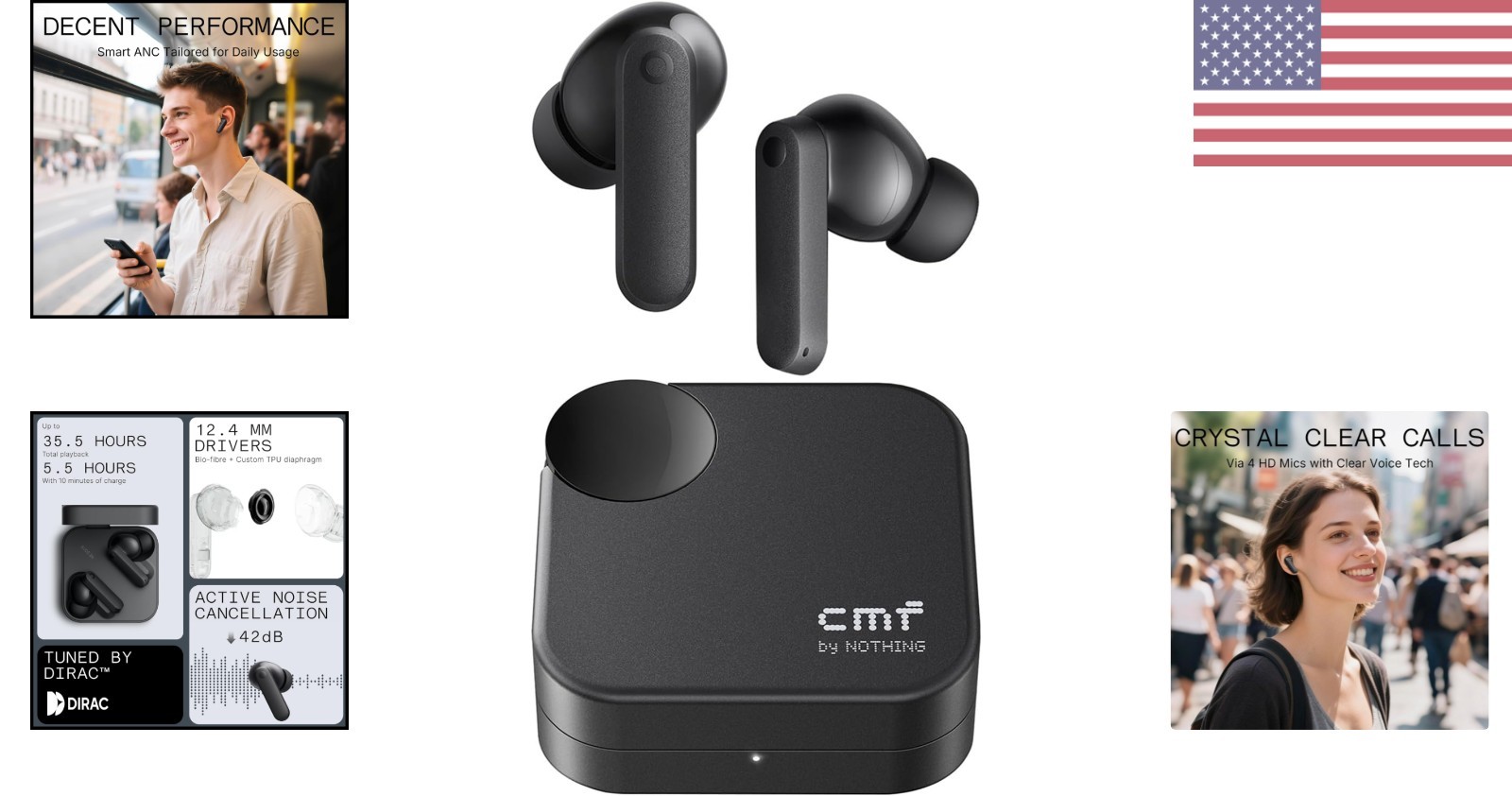 CMF Buds 2A Wireless Earbuds 2025 New Active Noise Cancelling 42Db Hybrid ANC Bl