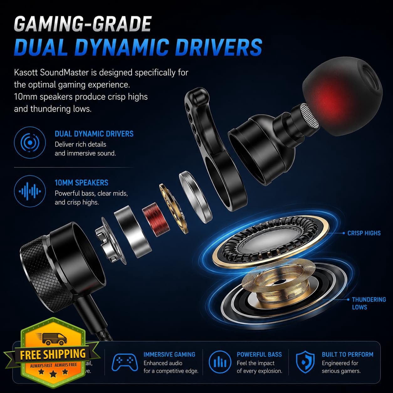 KASOTT SoundMaster Pro V1 Gaming Earphones Black Modern