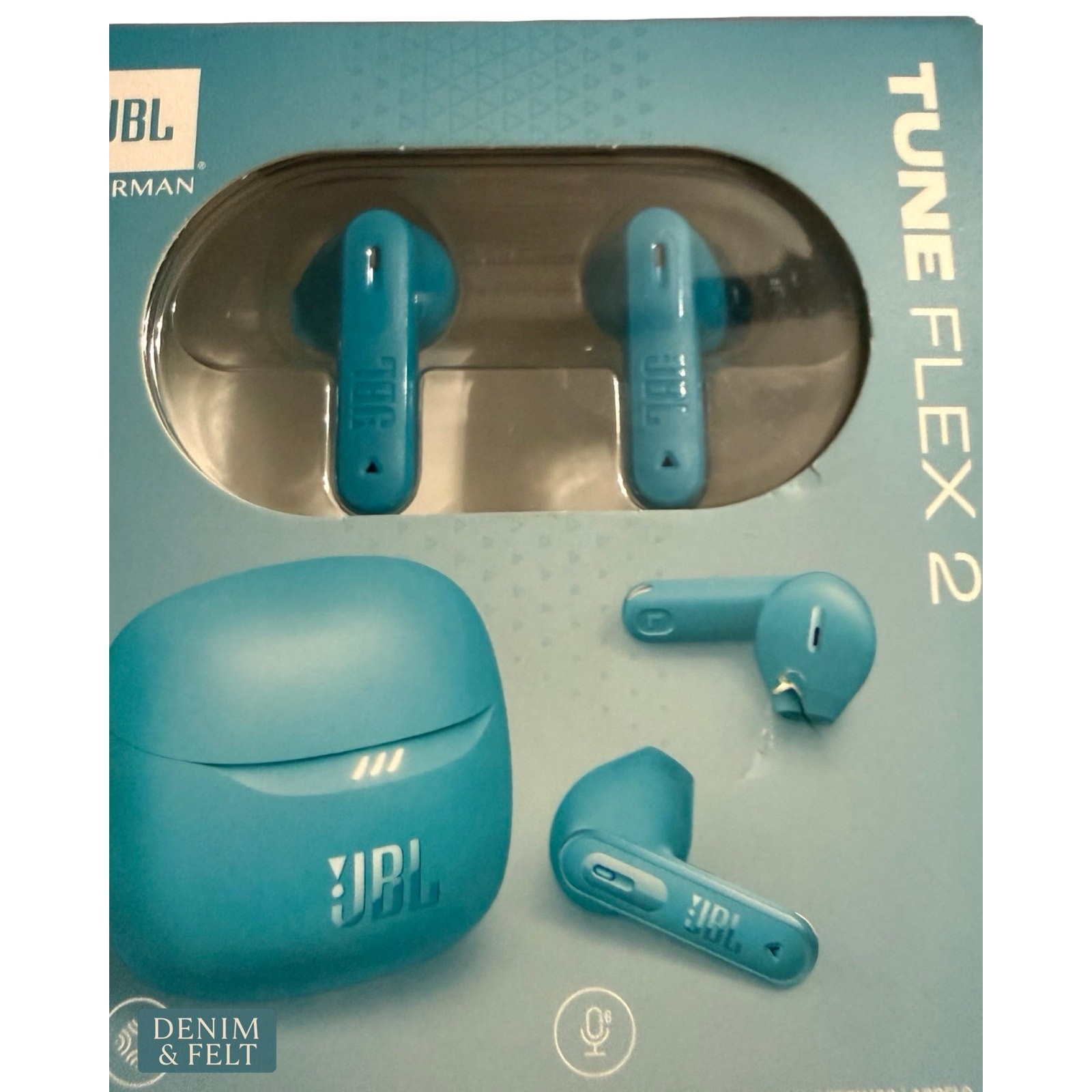 NEW JBL Tune Flex 2 Wireless Earbuds Teal ANC Noise Cancelling 48Hr Battery IP54