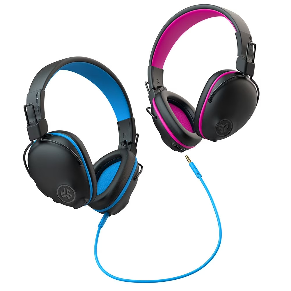 JLab JBuddies Pro Wired Over-Ear Kids Headphones Built-in Volume Folding Pink
