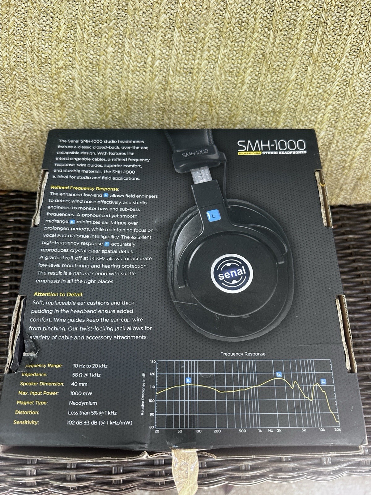 Senal SMH-1000 Studio Monitor Headphones Black Pro Audio DJ Over Ear Wired NOB