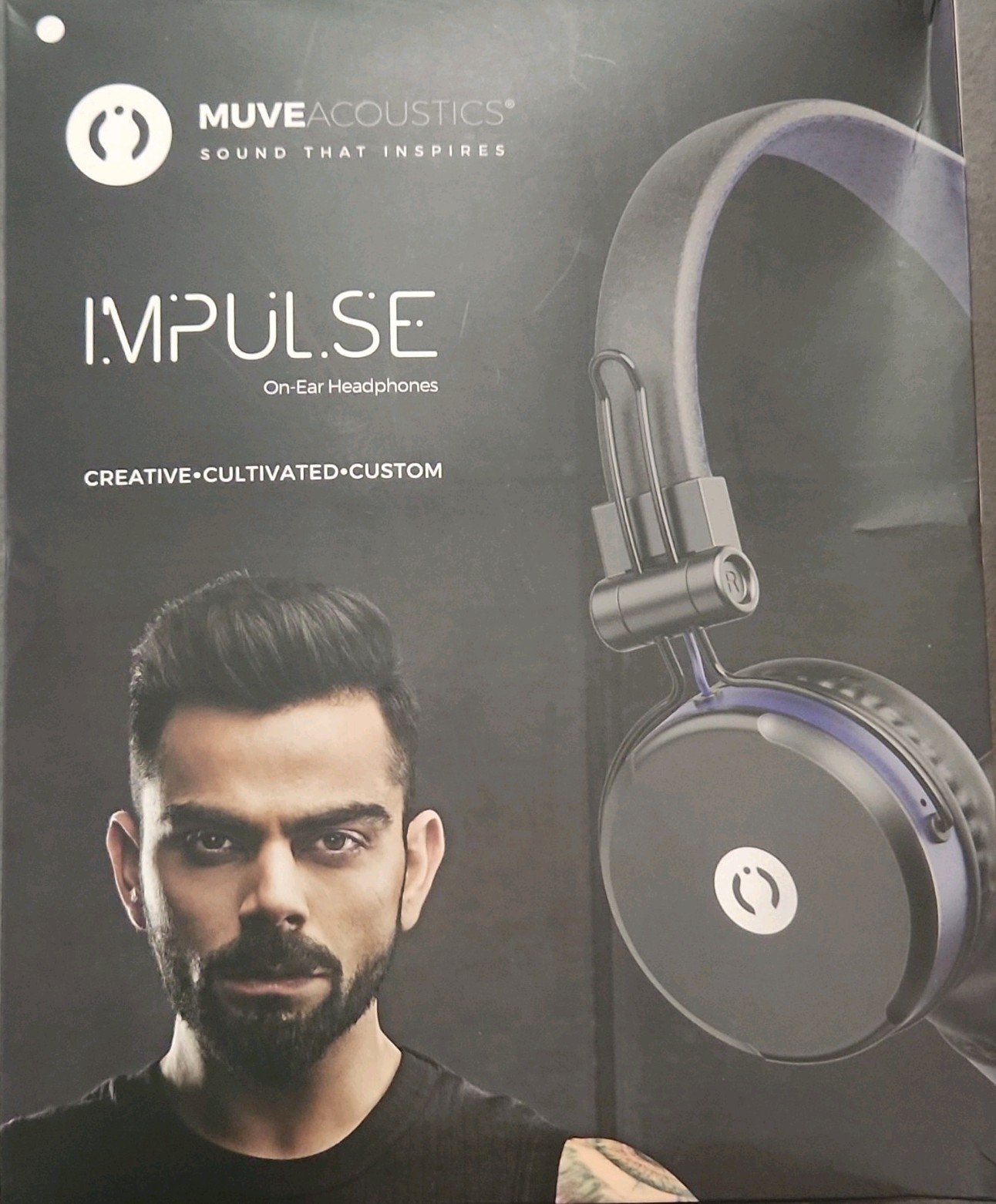 MuveAcoustics Impulse On-Ear Headphones Black 3.5mm Built-in Mic In-Line Control