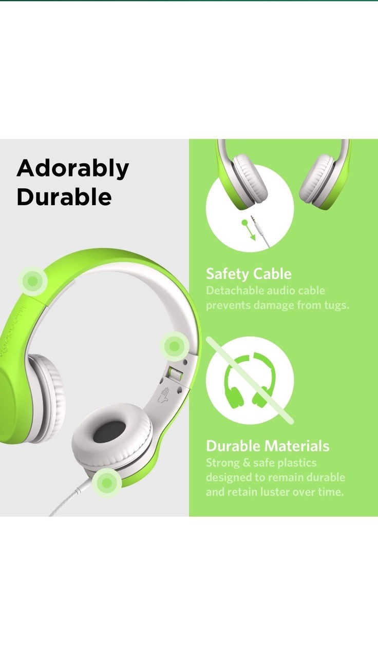 LilGadgets Kids Headphones Foldable Wired – Green On-Ear Ages 3-7 – Volume
