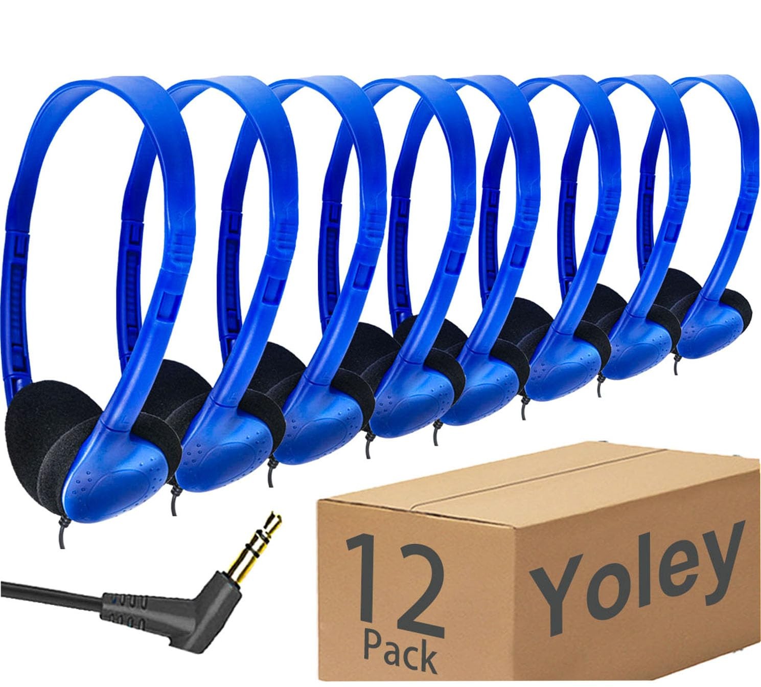 Classroom Headphones Bulk 12 Pack, School Students Kids Adult Wired 3.5mm Blue