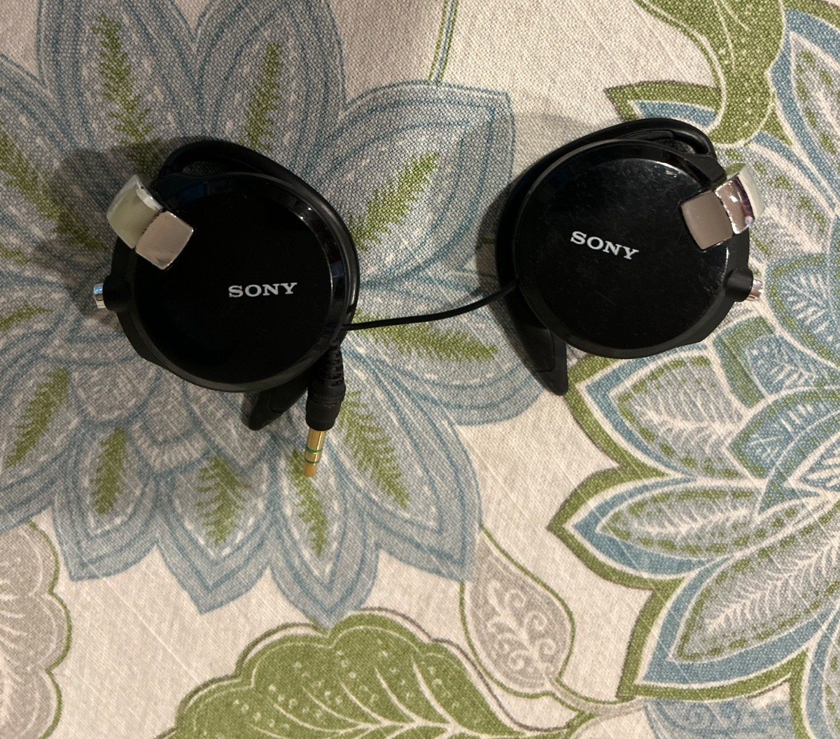 Sony MDR-Q68LW Retractable Clip On Headphones Black Vintage READ