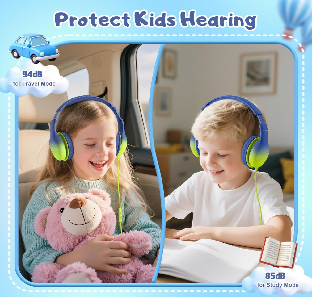 Kids USB-C Wired Over-the-Ear Headphones with Microphone, Volume Control/Limit