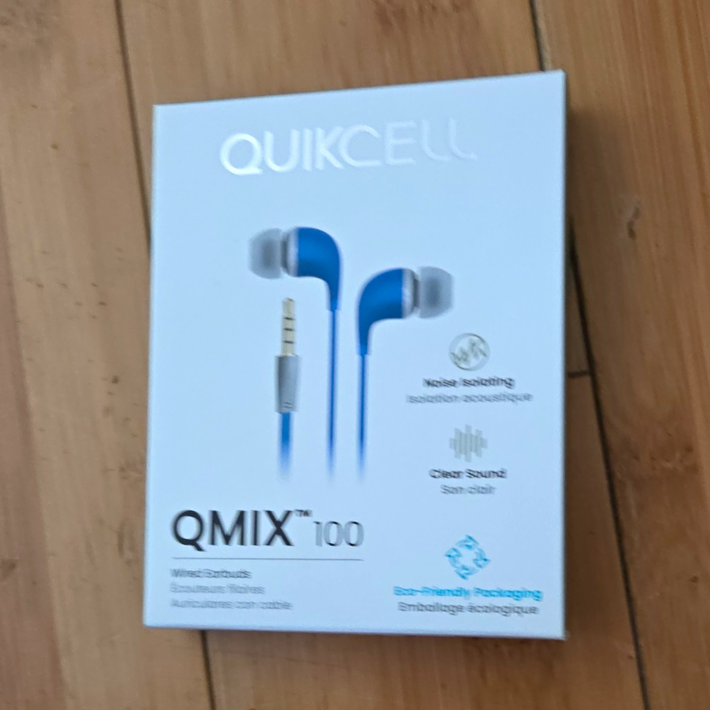 Quikcell QMIX 100 In-Ear Earbuds Blue/White 3.5mm w/ Mic Remote, Noise Isol