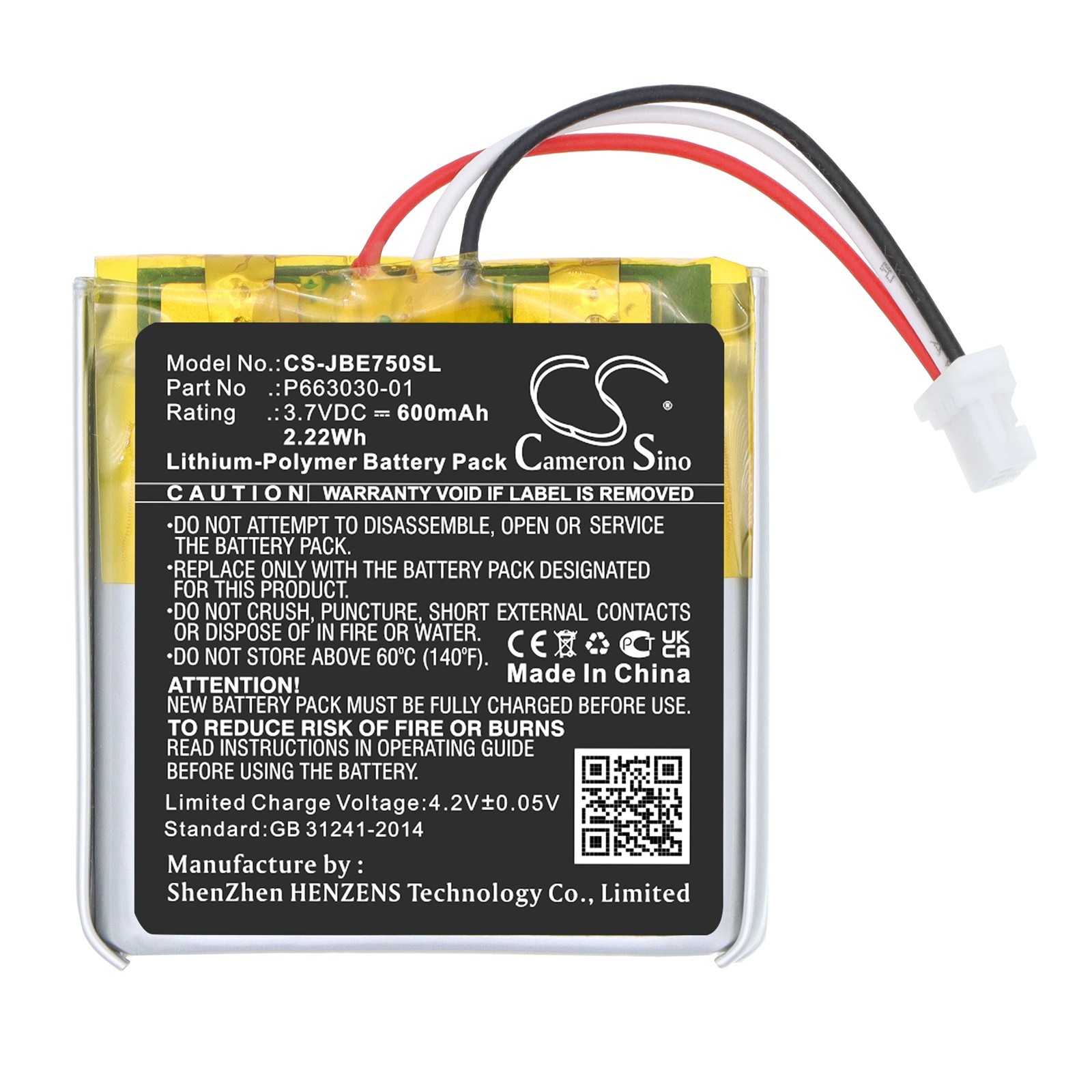 BATTERIE Li-Polymer 3.7V 600mAh P663030-01 for JBL Everest 750