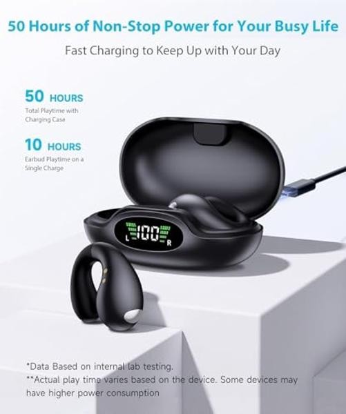 Ultra Open Ear Earbuds – Ergonomic Clip-On Earbuds, Small Bone Onyx Black