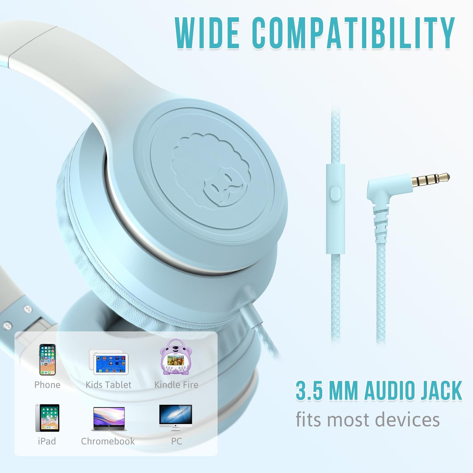 L22 Wired Headphones for Kids Girls Boys Women with Microphone Foldable Stere