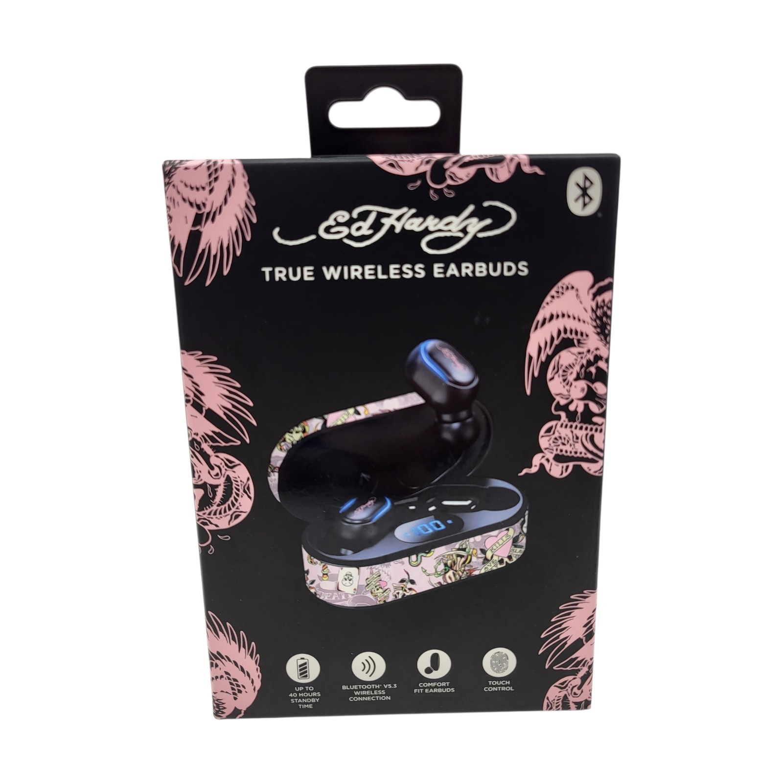 Ed Hardy True Wireless Earbuds Pink Y2K Tattoo Designer New