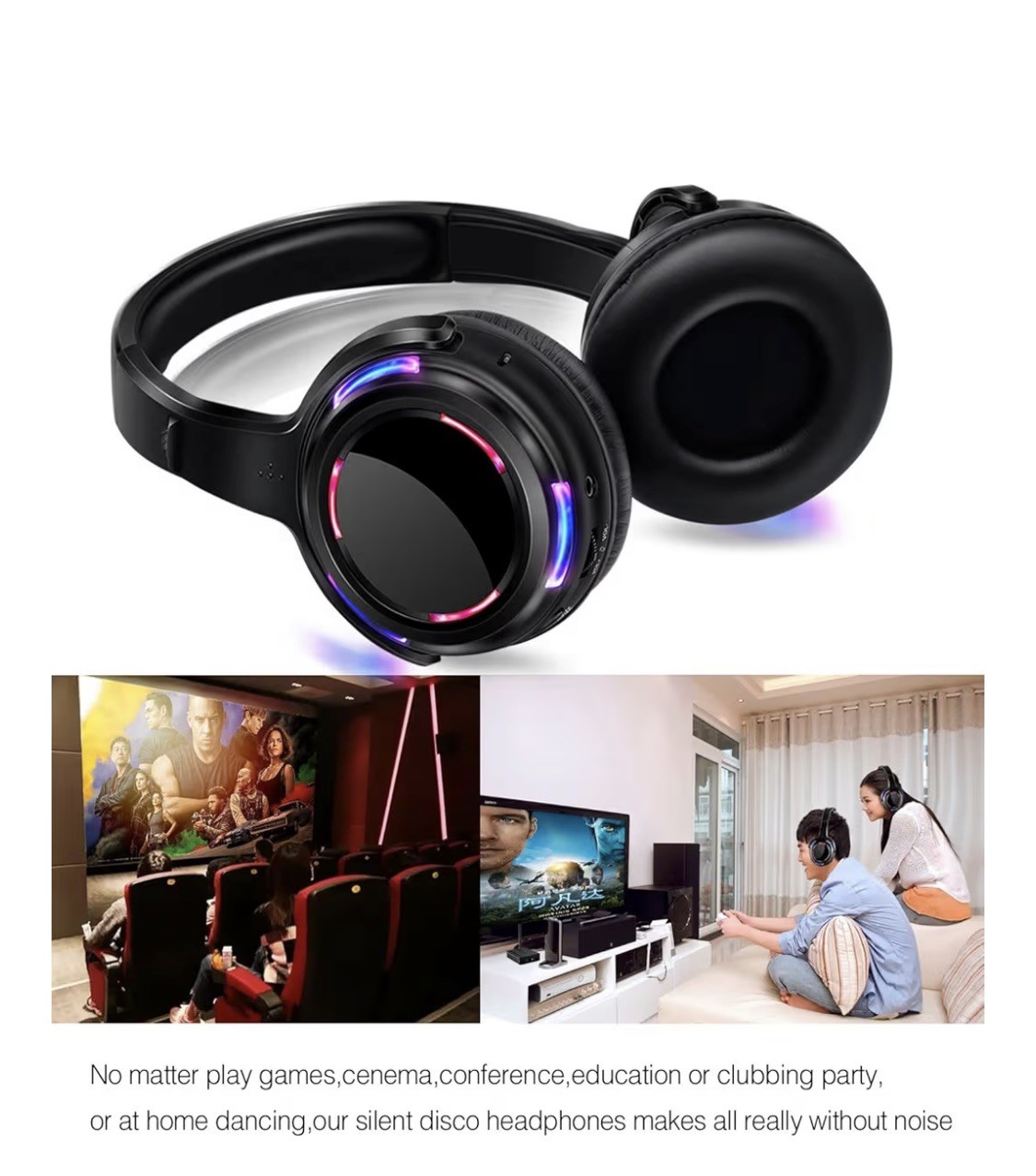 AYVVPII Wireless Silent Disco LED Light 10xHeadphones + 1 Transmitter 500M Range