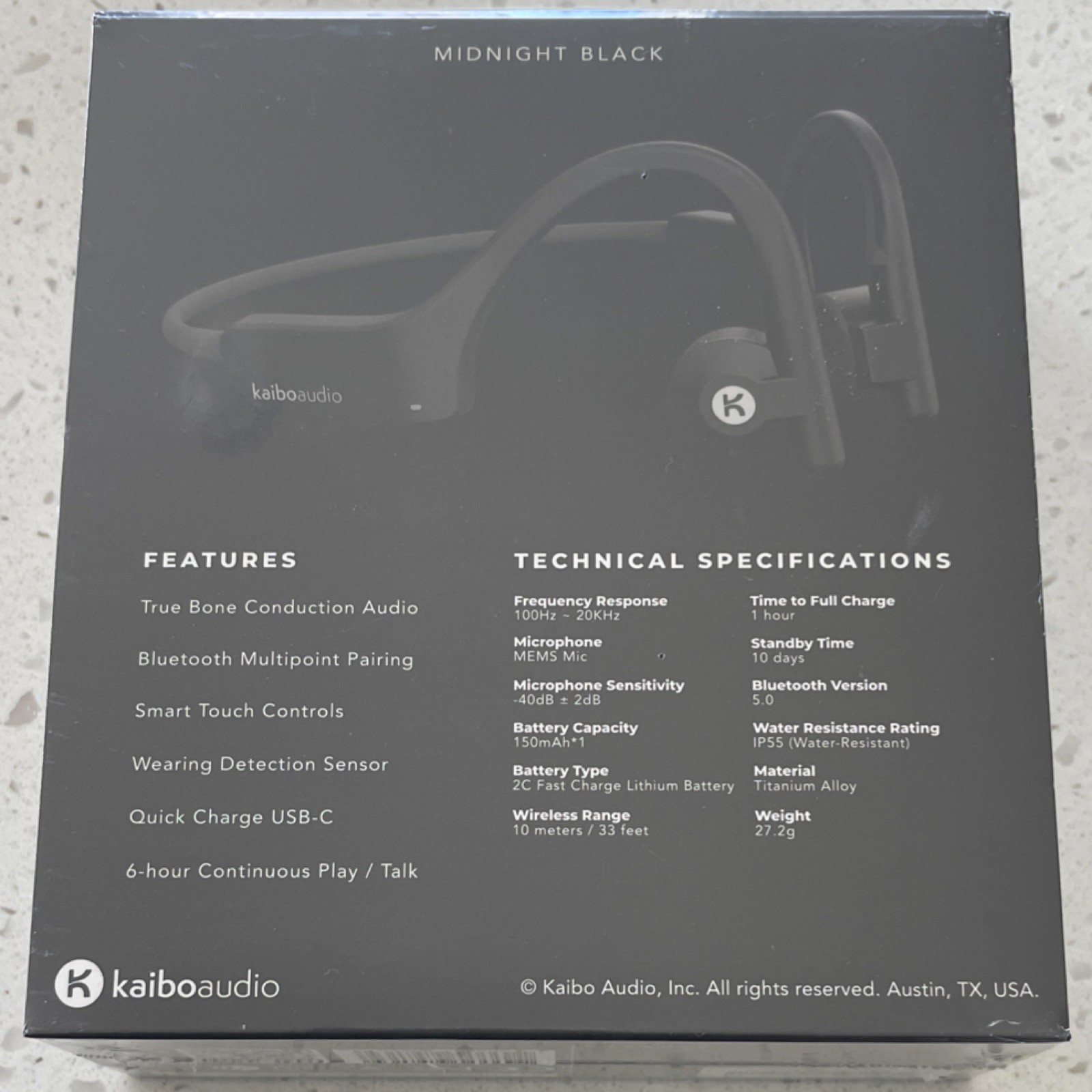 Kaiboaudio Kaibo Verse Bone Conduction Bluetooth Headphones Midnight Black