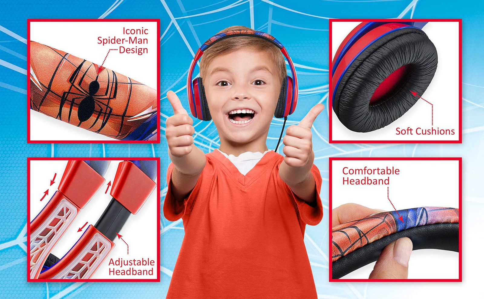 Spiderman Headphones with 3.5mm Audio Jack, Wired Headphones for School, Home…