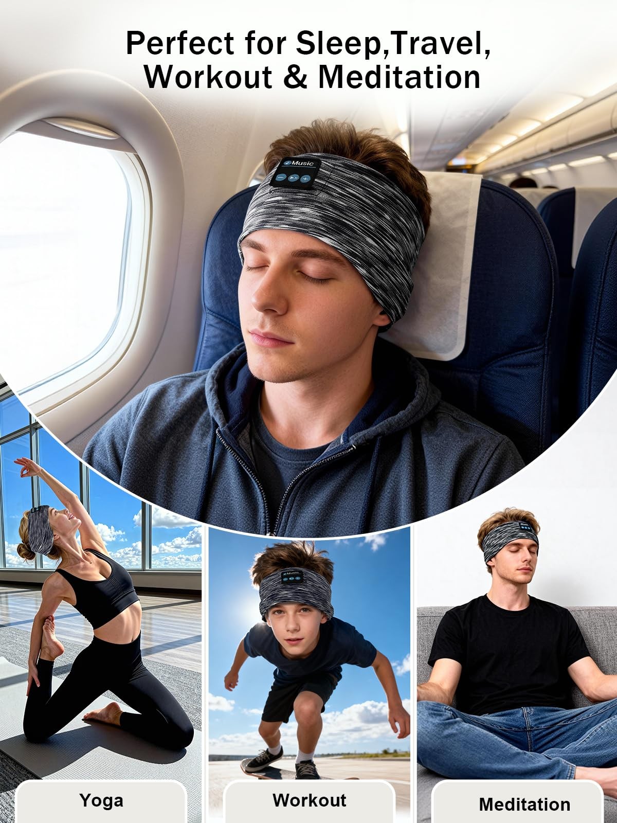 AONESY Sleep Headband Headphones,Bluetooth 1 Count (Pack of 1), Dark