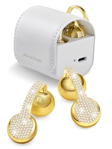 JewelPods C01 Pro Open Ear Headphones,Clip Yellow Gold & Leather Contemporary