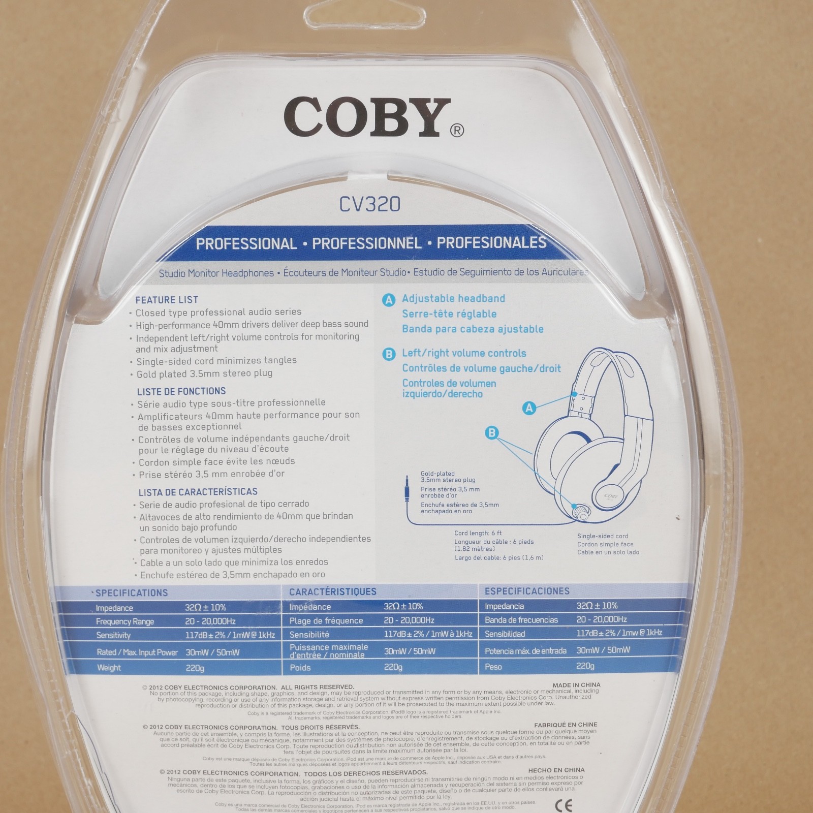 Coby Professional Studio Monitor Headphones CV320 SEE DESC