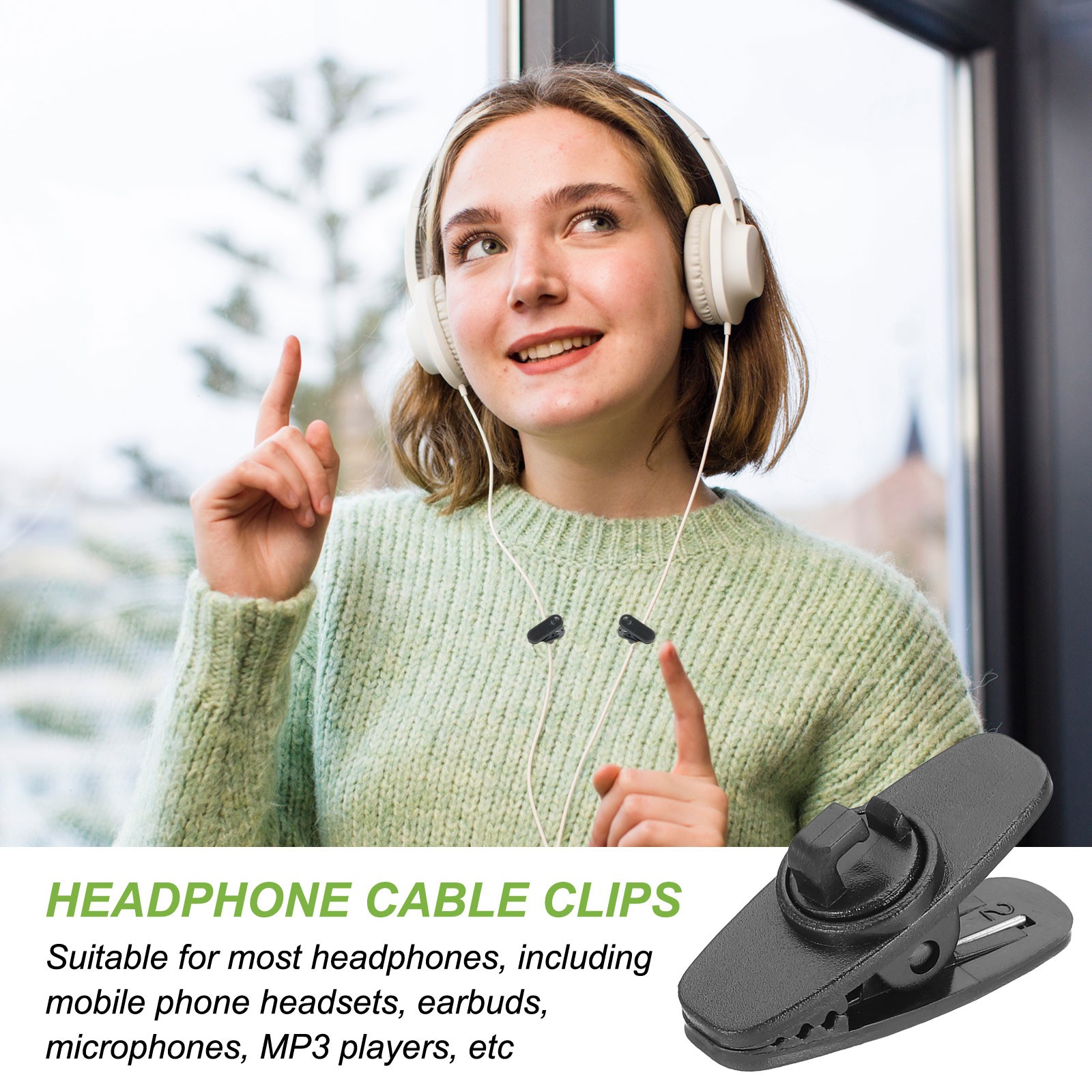 10 Pcs 360 Degree Rotate Headphone Wire Clip 1.18″x0.47″x0.59″ Black