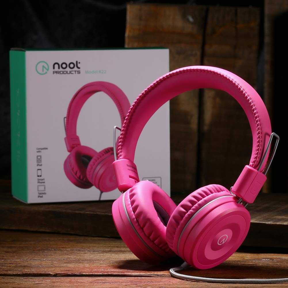 K22 Kids Headphones Wired 3.5mm Jack, Foldable, Flamingo Pink
