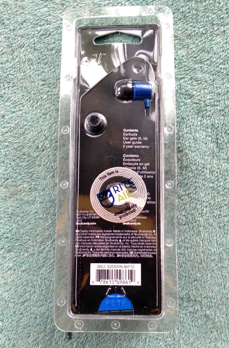 NEW SKULLCANDY EFFORTLESS SOUND JIB WIRED EARPHONES BLUE/BLACK S2DUYK-M712..
