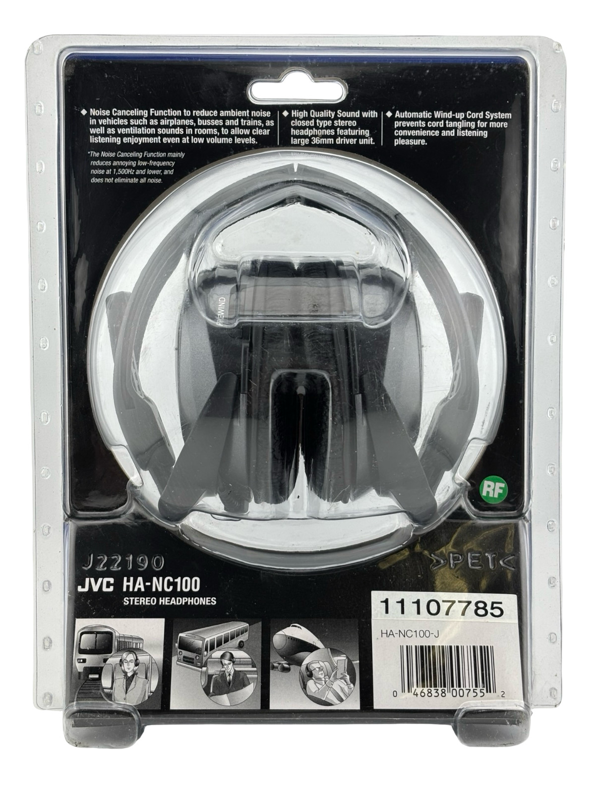 JVC HA-NC100 Noise Cancellation Stereo Headphones 1.5m / 4.9 ft Wind-Up Cord NEW