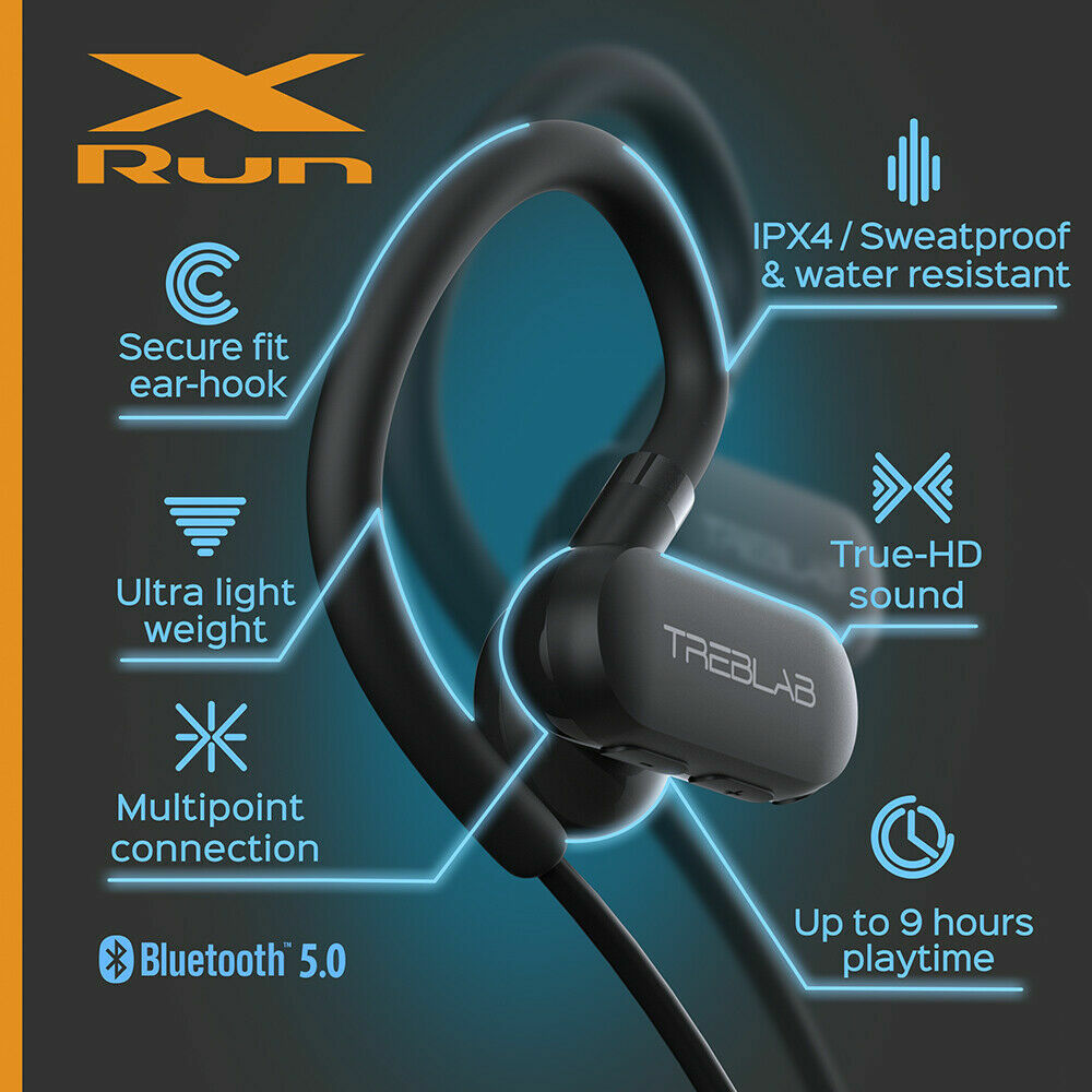 TREBLAB xRun Wireless Running Earbuds Bluetooth 5.0 Sports Headphones IPX4