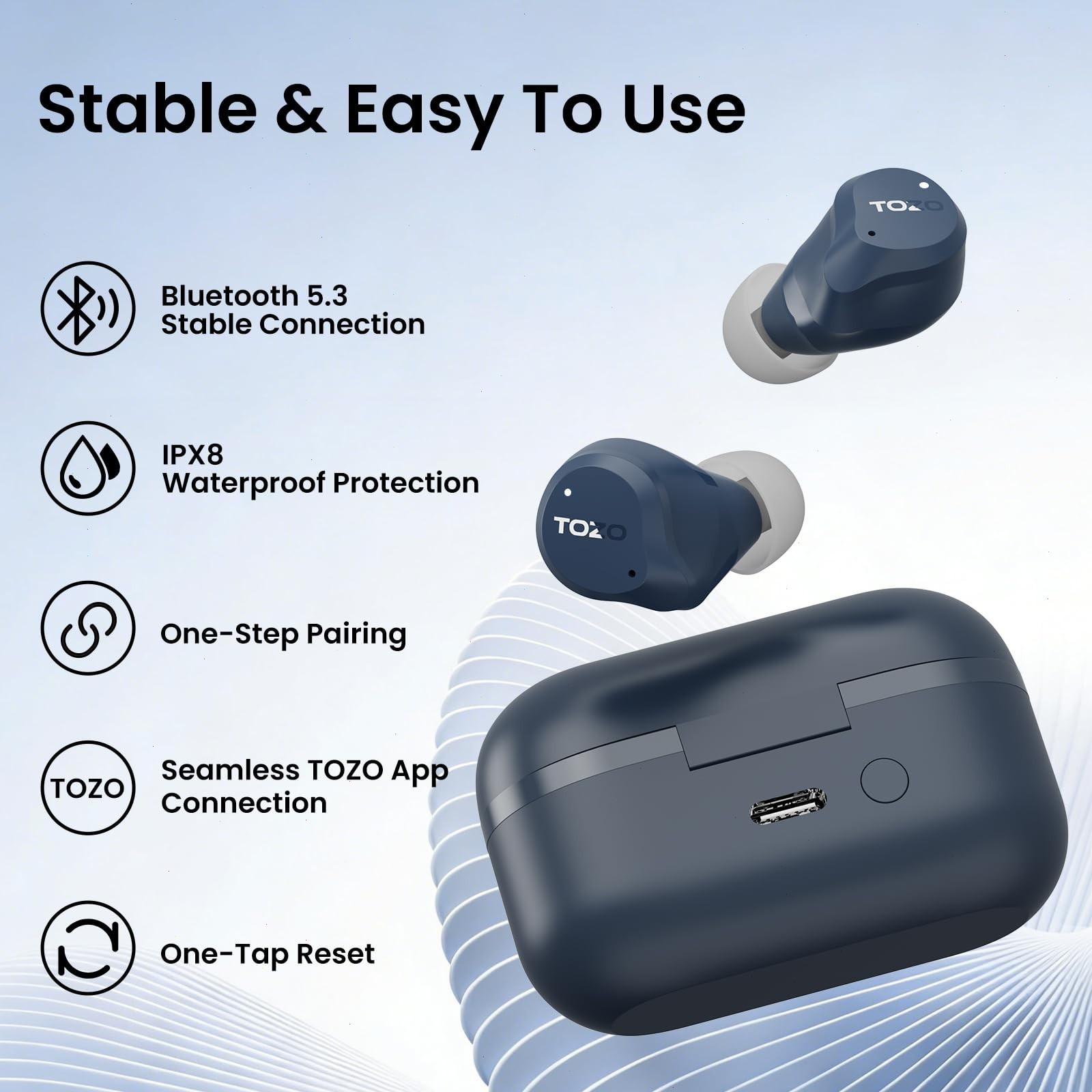 TOZO NC9 Bluetooth Wireless Earbuds 6 Mics with ANC-Modes, Blue