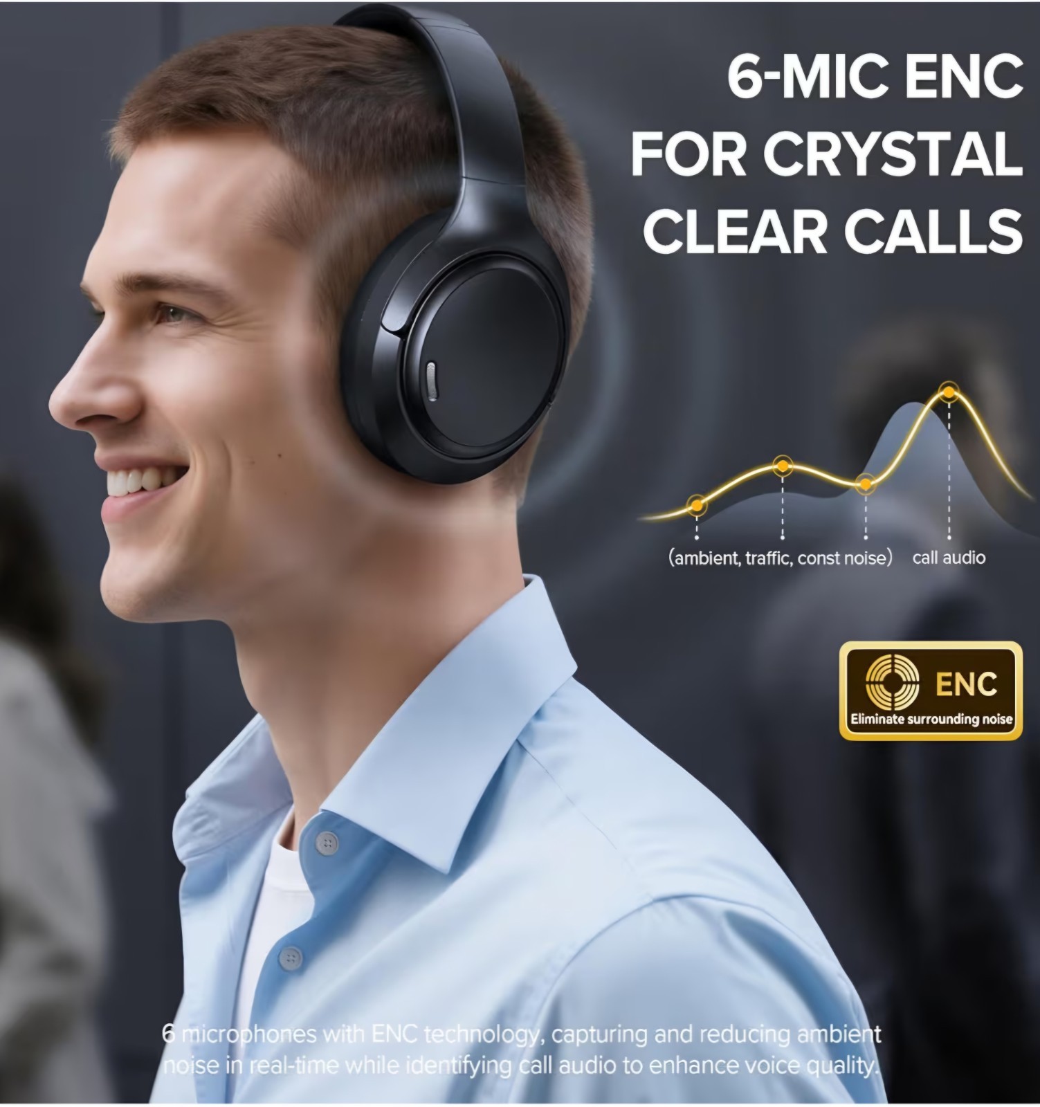 TAGRY A18 – Wireless Noise Canceling Headphones 6.0 120H Listening Time Black.