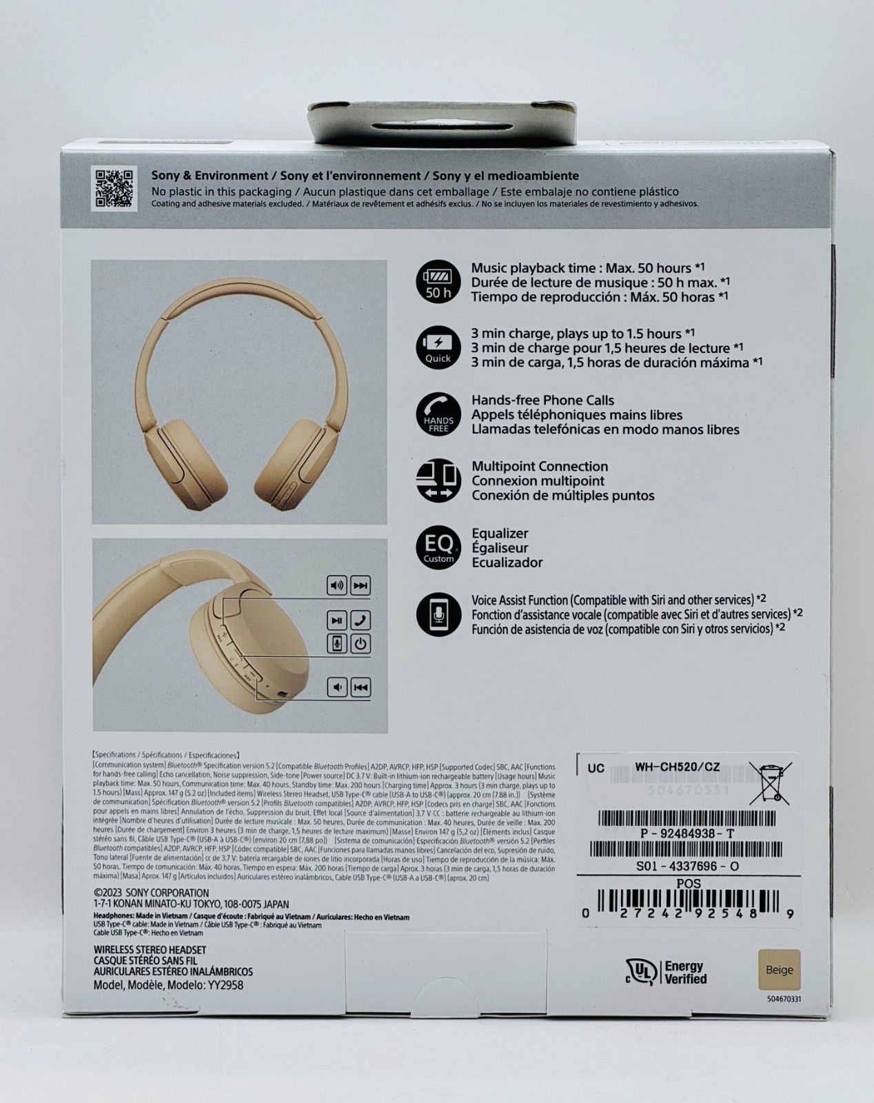LOT of 7 – Sony WH-CH520 Over Ear Wireless Bluetooth Headphones, BEIGE – NEW