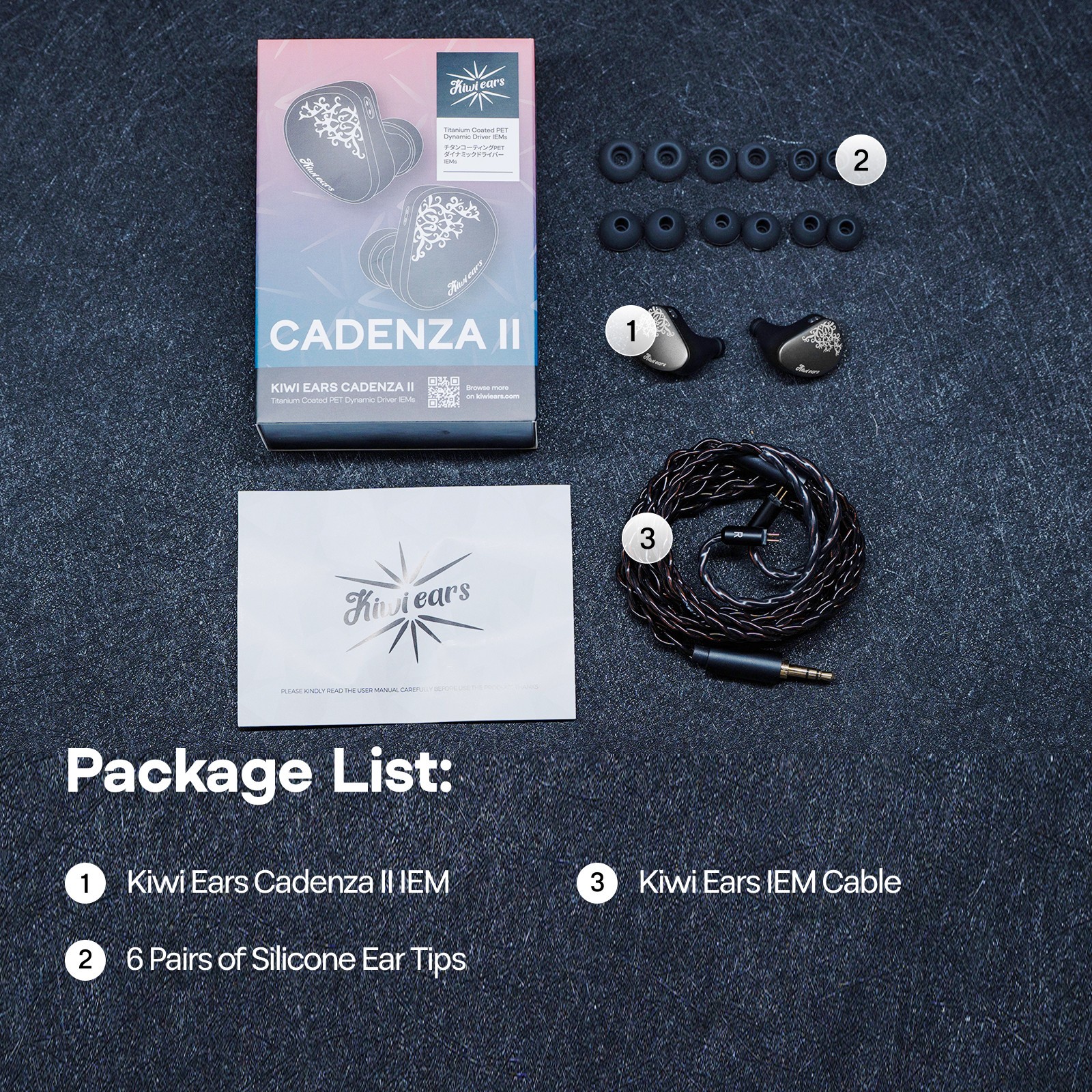 Kiwi Ears Cadenza II IEM 10mm Titanium DD with KARS 2.0 Premium Hifi Earphones