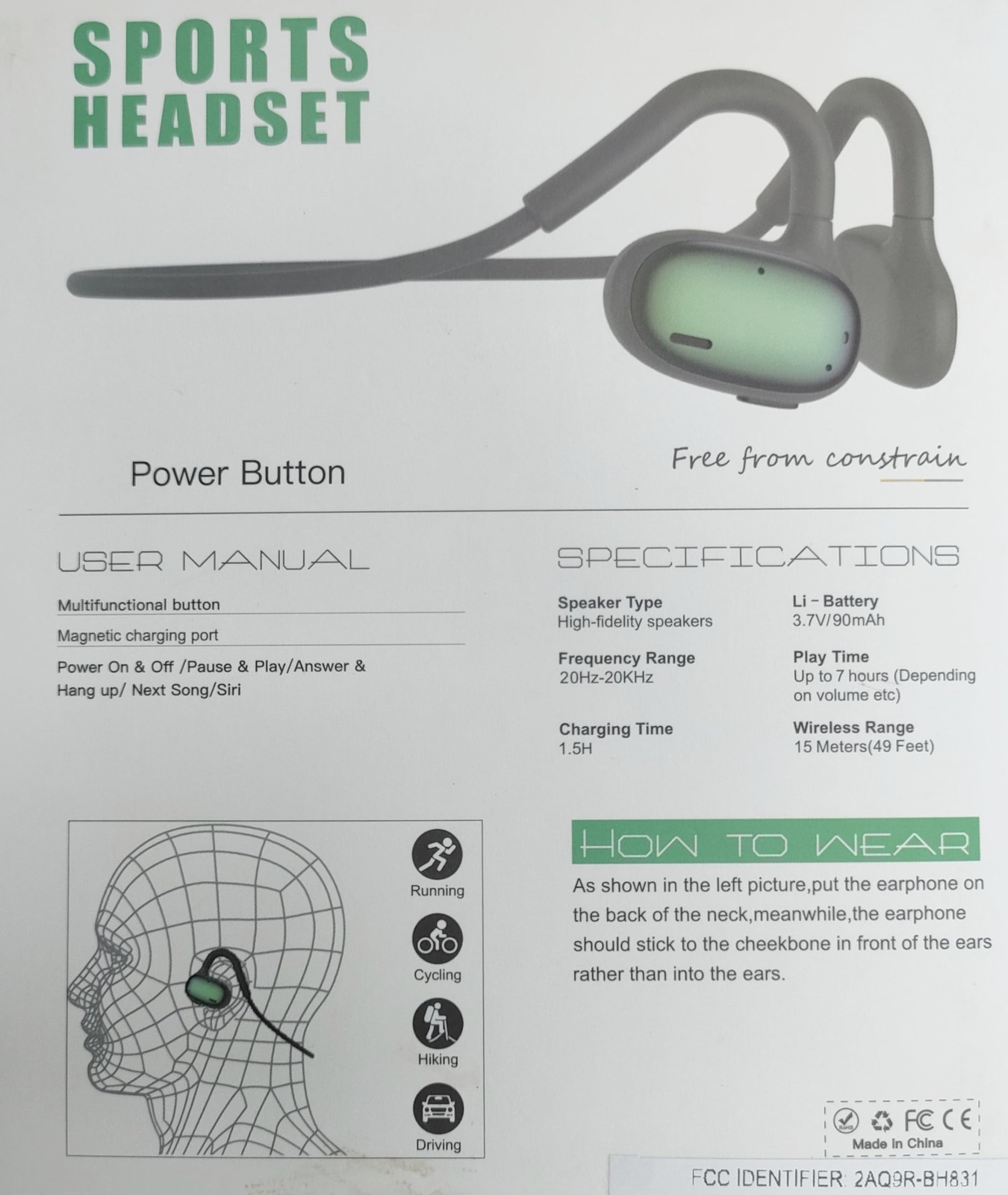 Open Ear Sports Headphones, Air Conduction Bluetooth 5.3 Wireless Headset wit…