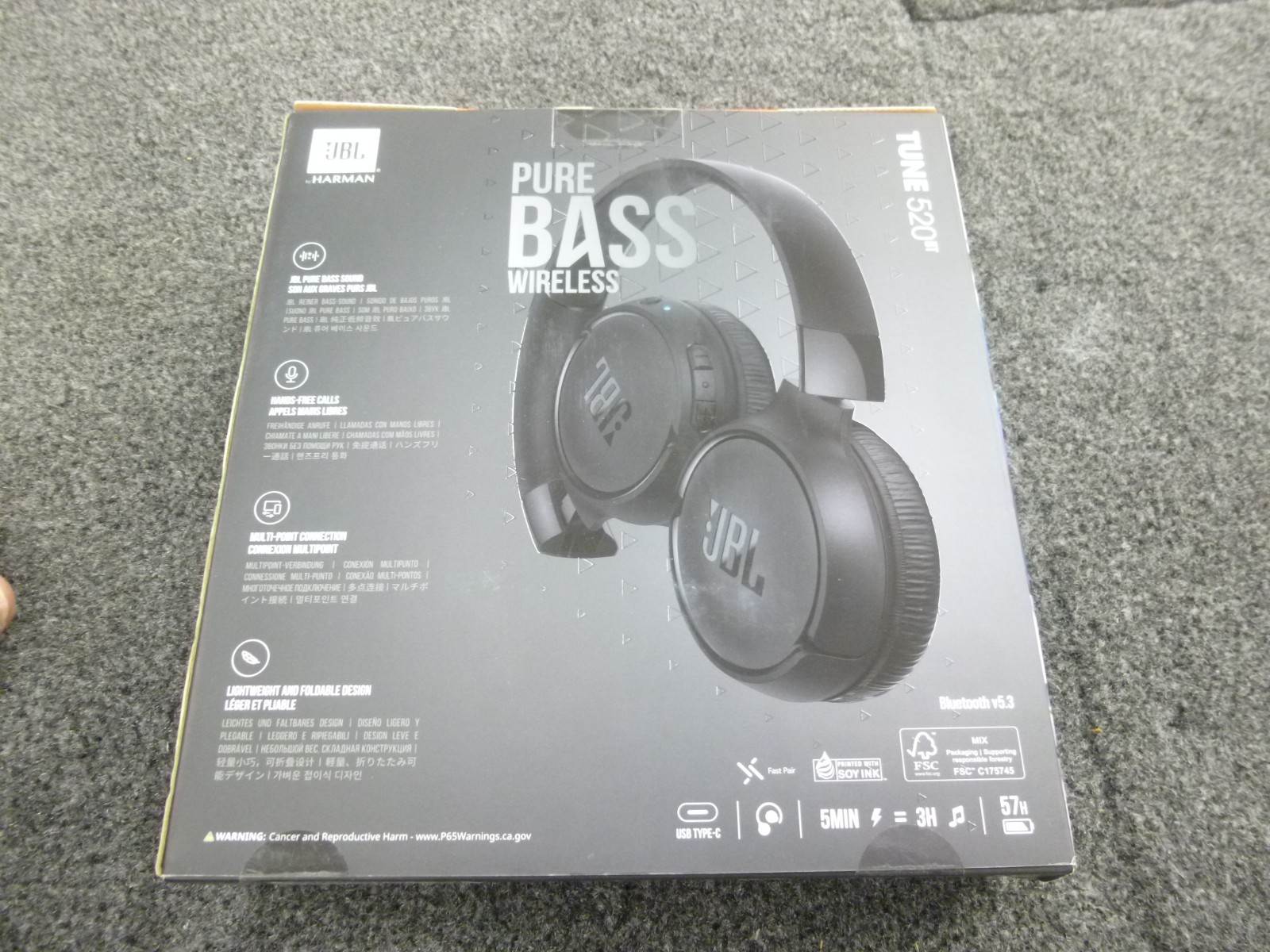 NEW IN SEALED BOX JBL JBLT520BTBLKAM Tune 520BT Wireles On-Ear Headphones, Black