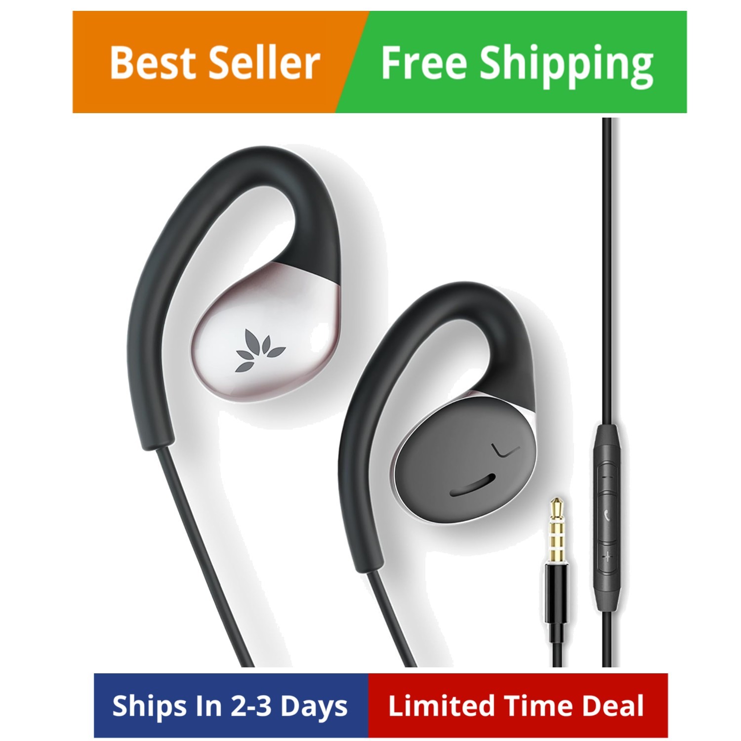 Resolve – 3.5mm AUX Wired Open-Ear Earbuds w/Mic & Over-Ear Hook, for Women, …