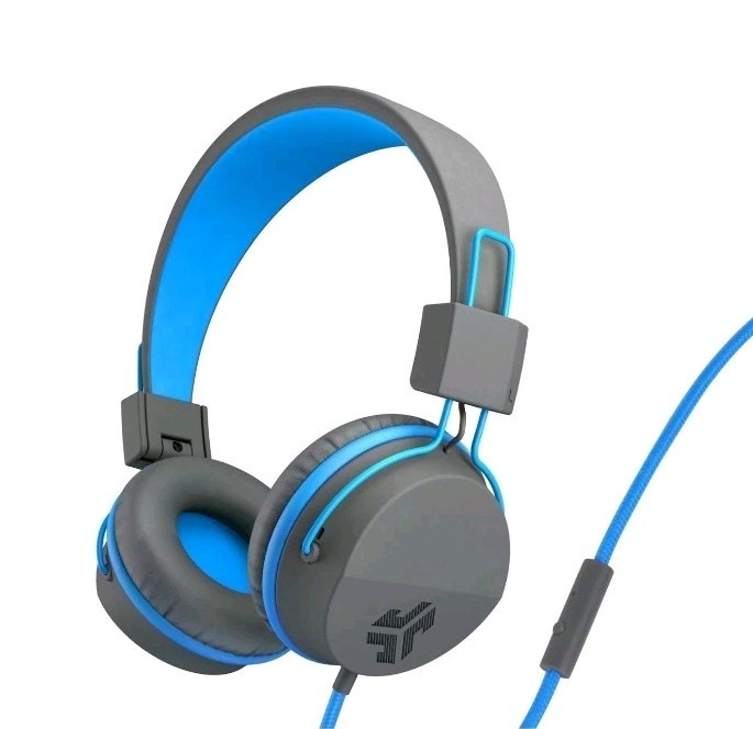 JLab JBuddies Studio Kids Headphones, Volume Safe Folding Grey Blue