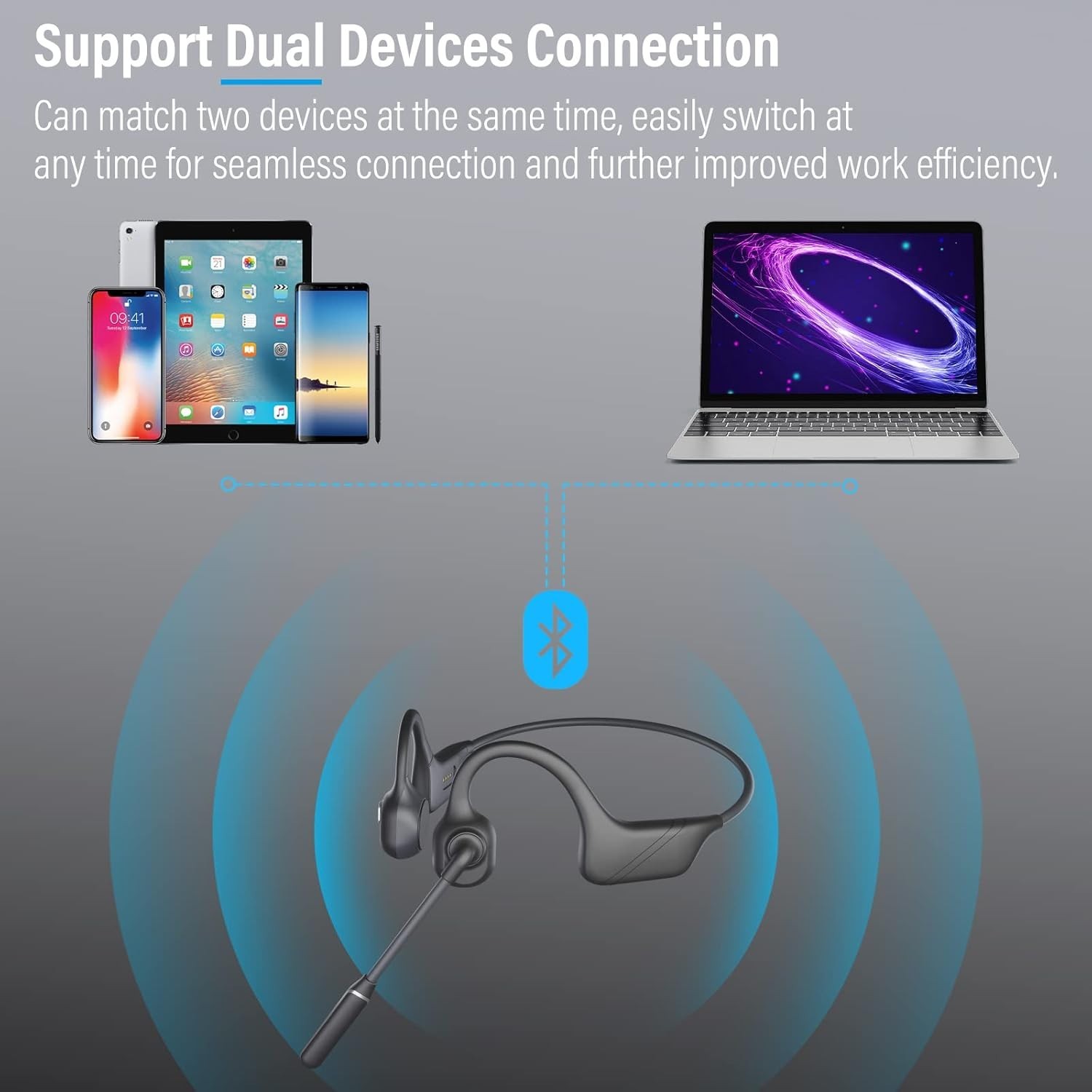 Bone Conduction Headphones with Mic, Bluetooth 5.3 Open Ear Headphones with N…