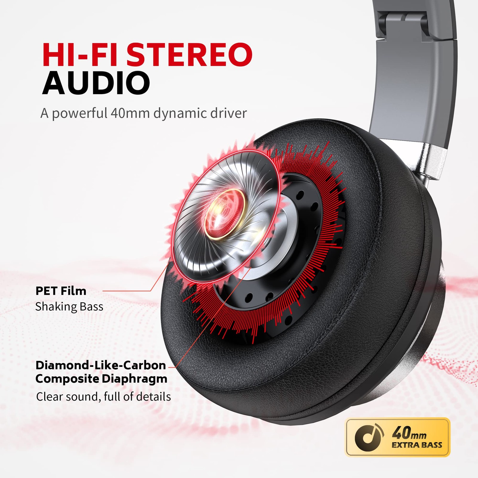 AC01 Headphones Wired Over Ear with Mic Volume Control, Black Grey